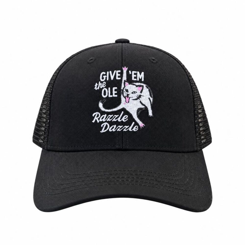 Give Em The Ole Razzle Dazzle Hat Funny Sarcastic Cat Trucker Cap